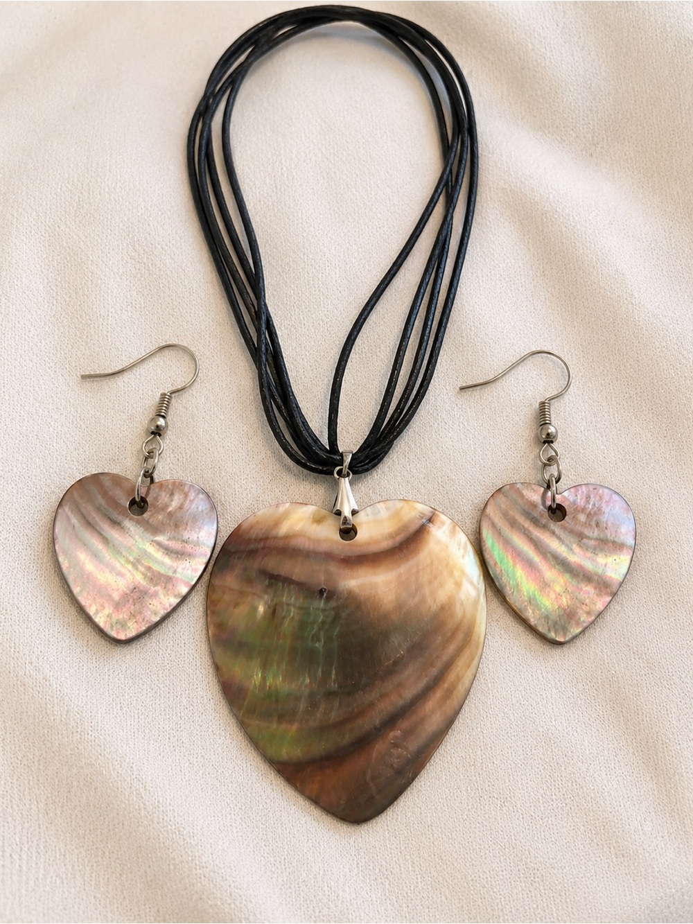 Mother of Pearl Heart Necklace & Matching Earrings | Boho Shell Jewelry Set